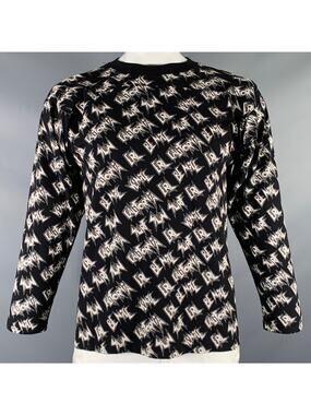 ERL Size XL Black White Graphic Cotton Crew Neck Pullover